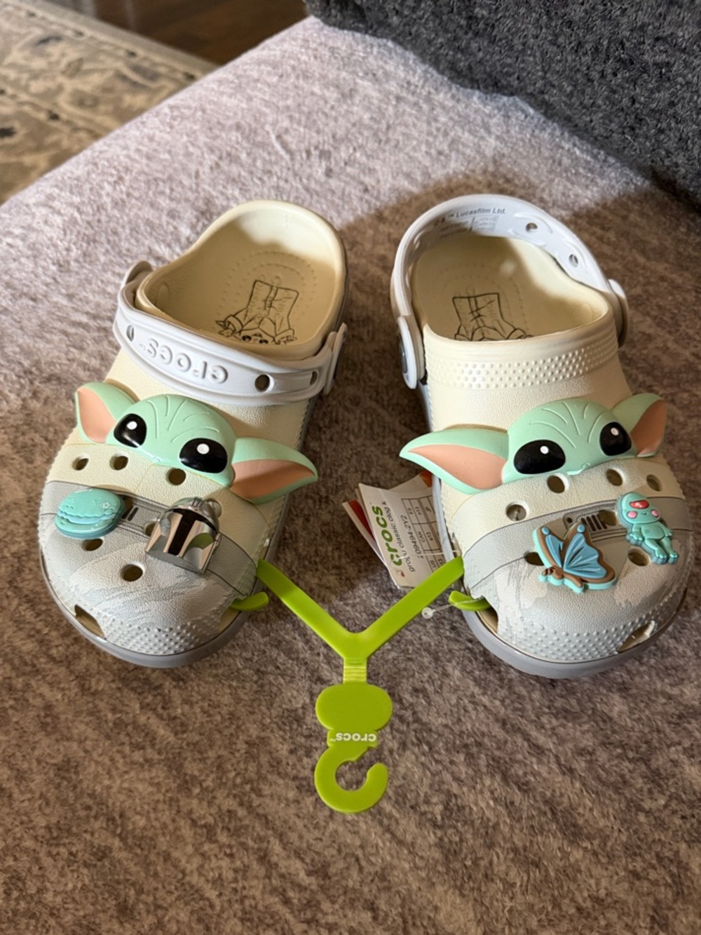 CROCS Kids Cream Clogs with Mint Green Baby Yoda Jibbitz